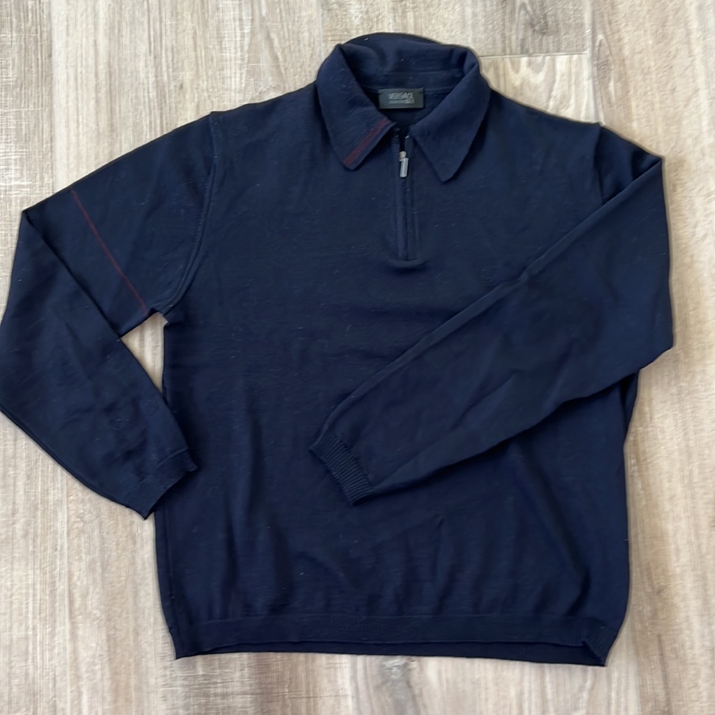 Rare Versace Vintage Mens Quarter Zip Navy Sweater Size M